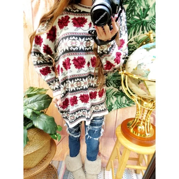 Vintage floral fair isle chunky knit oversized sweater ☕️ - Picture 2 of 6